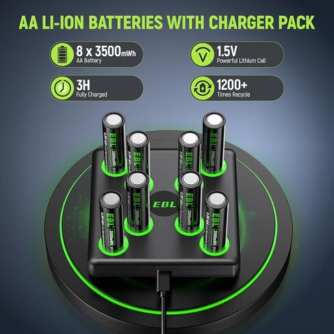 EBL Rechargeable Lithium AA Batteries with USB-C Fast Charger, 8-Pack 1.5V Lithium Battery AA 3500mWh for Blink Camera,Video Doorbell in Saudi Arabia