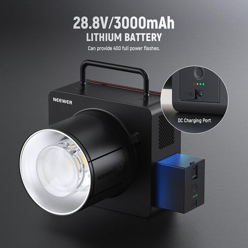 NEEWER Q6 600Ws 2.4G TTL Outdoor Studio Flash + NT-Q6 طقم بطارية الدمية فقط لـ Q6، 30W LED ثنائي اللون للتصوير الفوتوغرافي مع التحكم في التطبيق، 1/1 إلى 1/512، 1/8000 HSS بطارية 3000 مللي أمبير في الساعة in Kuwait