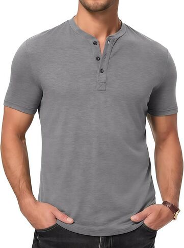 Mens Shirts Short Sleeve Casual Button T-Shirts Basic Tee Shirts in Saudi Arabia