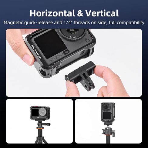 Osmo Action 6 Cage for DJI, Aluminum Alloy Protective Frame Case, with Cold Shoe / 1/4" Thread/Shutter Button Compatible with DJI Mic Tripods Magnetic Mount Accessories in Saudi Arabia