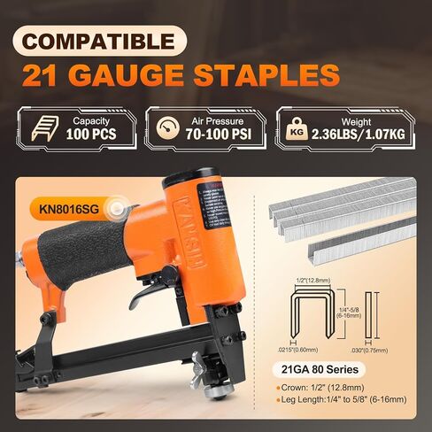 KN8016SG 21 Gauge Pneumatic Upholstery Stapler Continuous Firing with Guide Roller, 1/2'' Crown Staples, 1/4'' - 5/8'' Length, Air Power Upholstery Staple Gun for Furniture and Fabric in Saudi Arabia