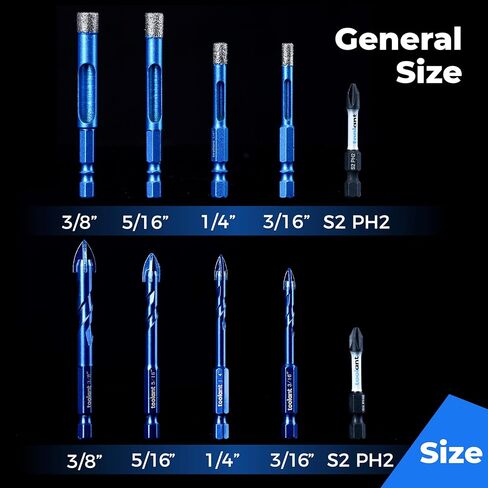 toolant Diamond Drill Bits Set 10PCS, Glass Drill Bits for Drilling Holes in Glass，Procelain,Ceramic and Tile, Tile Drill Bit with 1/4 Inch Quick Change Hex Shank,3/16"-3/8" in Saudi Arabia