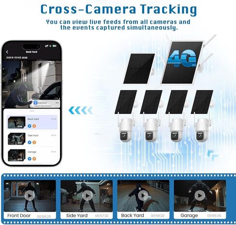 مجموعة كاميرا الأمان الخلوية LCLCTEK® Solar 4G LTE اللاسلكية في الهواء الطلق، لا توجد كاميرا أمان WiFi ودعم بطاقة sim، نظام أمان منزلي بدقة 4 ميجابكسل مع 4 كاميرات تعمل بالطاقة الشمسية، رؤية ليلية، صوت ثنائي الاتجاه، مستشعر PIR in Kuwait