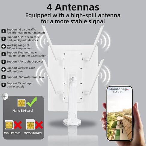 مجموعة كاميرا الأمان الخلوية LCLCTEK® Solar 4G LTE اللاسلكية في الهواء الطلق، لا توجد كاميرا أمان WiFi ودعم بطاقة sim، نظام أمان منزلي بدقة 4 ميجابكسل مع 4 كاميرات تعمل بالطاقة الشمسية، رؤية ليلية، صوت ثنائي الاتجاه، مستشعر PIR in Kuwait