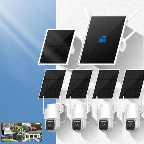 مجموعة كاميرا الأمان الخلوية LCLCTEK® Solar 4G LTE اللاسلكية في الهواء الطلق، لا توجد كاميرا أمان WiFi ودعم بطاقة sim، نظام أمان منزلي بدقة 4 ميجابكسل مع 4 كاميرات تعمل بالطاقة الشمسية، رؤية ليلية، صوت ثنائي الاتجاه، مستشعر PIR in Kuwait