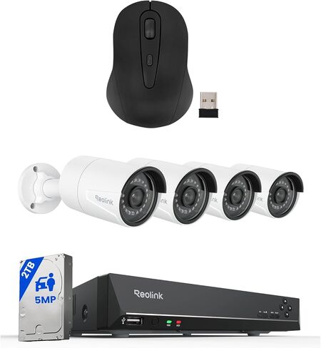 حزمة نظام كاميرا الأمان REOLINK 5MP PoE مع ماوس USB لاسلكي إضافي، 4 قطع كاميرات 5 ميجابكسل، 8CH NVR مع 2 تيرابايت HDD للتسجيل 24/7، H.265، اكتشاف الأشخاص/المركبات/الحيوانات in Saudi Arabia