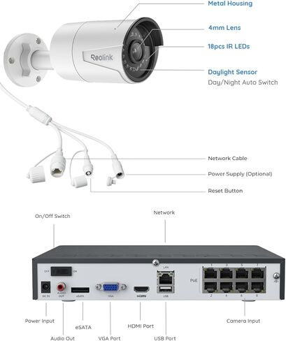 حزمة نظام كاميرا الأمان REOLINK 5MP PoE مع ماوس USB لاسلكي إضافي، 4 قطع كاميرات 5 ميجابكسل، 8CH NVR مع 2 تيرابايت HDD للتسجيل 24/7، H.265، اكتشاف الأشخاص/المركبات/الحيوانات in Saudi Arabia