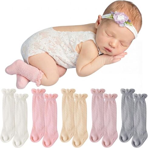 5 Pairs Long Preemie Socks Premature Newborn Baby Knee High Cotton Socks for Girls Boys Infant Toddler in Saudi Arabia