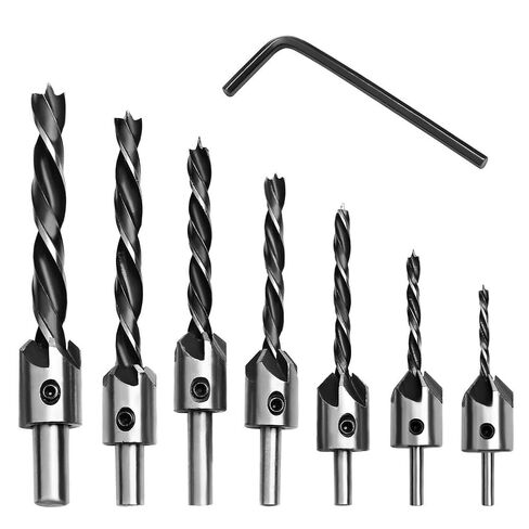 8 PCS Countersink Drill Bit Set Woodworking Chamfer Counter Sinker Drill Bits 3 Pointed High Speed Steel Drill Bits with One L Wrench for Wood Tools Sets Drilling Chamfer Punch in Saudi Arabia
