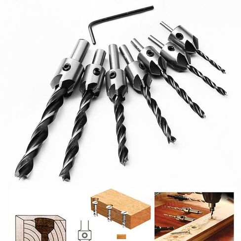 8 PCS Countersink Drill Bit Set Woodworking Chamfer Counter Sinker Drill Bits 3 Pointed High Speed Steel Drill Bits with One L Wrench for Wood Tools Sets Drilling Chamfer Punch in Saudi Arabia