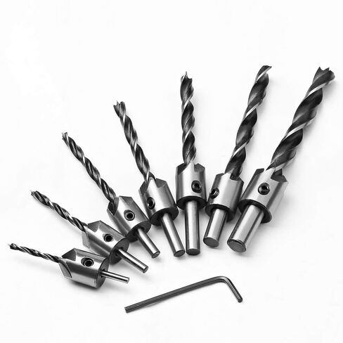 8 PCS Countersink Drill Bit Set Woodworking Chamfer Counter Sinker Drill Bits 3 Pointed High Speed Steel Drill Bits with One L Wrench for Wood Tools Sets Drilling Chamfer Punch in Saudi Arabia