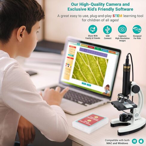 IQCREW M40-WM Kid's Premium 85+ Piece Microscope, Color Camera and Interactive Kid's Software Kit with World of Microscope Book in Saudi Arabia