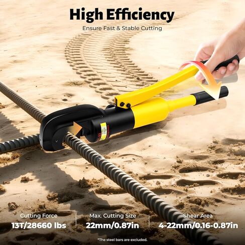 قاطع حديد التسليح اليدوي الهيدروليكي 13 طن، أداة قطع قضيب فولاذي محمولة باليد تصل إلى 22 مم (7/8 بوصة) مع صندوق تخزين، شديدة التحمل للبناء، كهربائية in Kuwait