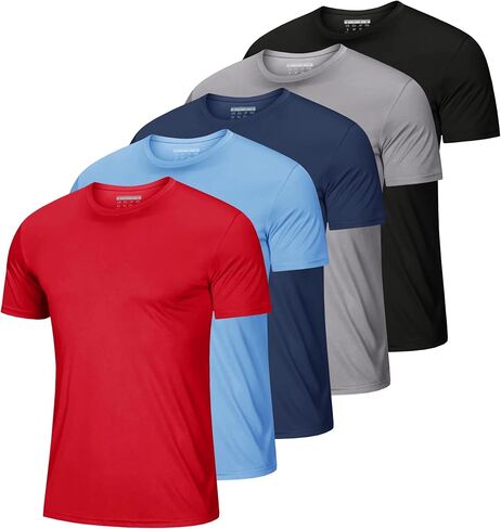 MAGCOMSEN 5 Pack Men's Short Sleeve UPF 50+ Shirts Dry Fit Athletic Rash Guard Workout Running Swim Gym Performance Tshirts in Saudi Arabia