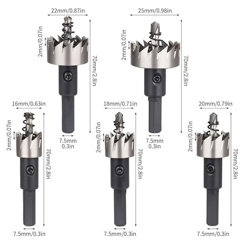 High-Speed Steel Hole Saw Drill Bit Set – 5 Pcs (16-25mm / 5/8" to 1") – Heavy-Duty Toolkit for Stainless Steel, Aluminum, Plastic, Wood in Kuwait