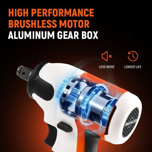 Hoteche 20V Cordless Brushless Impact Wrench - 2 x 2.0Ah Batteries, 60-Min Fast Charge, 260Nm Torque, 1/2" Drive, LED Light, Storage Case in Saudi Arabia