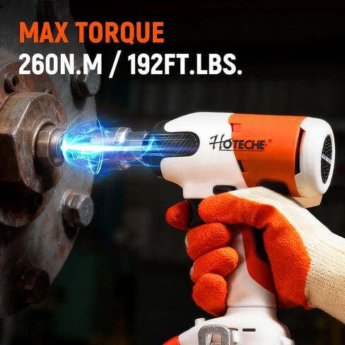 Hoteche 20V Cordless Brushless Impact Wrench - 2 x 2.0Ah Batteries, 60-Min Fast Charge, 260Nm Torque, 1/2" Drive, LED Light, Storage Case in Saudi Arabia