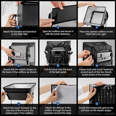 NEEWER ترقية Softbox Diffuser فقط لـ NEEWER RGB1200 Video Light، 14.6 بوصة × 13.6 بوصة / 37 × 34.5 سم صندوق ناعم قابل للطي مع شبكة / حقيبة / غطاء تعتيم، إعداد سريع لإضاءة التصوير الفوتوغرافي في استوديو الصور، NS5S in Kuwait
