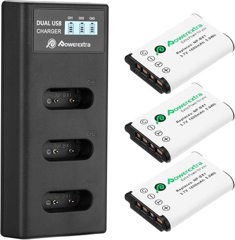 3 حزم بطارية NP-BX1 وشاحن USB ثلاثي القنوات لسوني NP-BX1 وسوني Cyber-Shot DSC-RX100، DSC-RX100 II، DSC-RX100M II، DSC-RX100 III، DSC-RX100 IV، DSC-RX100 V/VII، ZV-1 in Kuwait