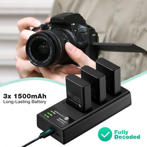 بطارية FirstPower EN-EL14/EN-EL14a مكونة من 3 قطع مع شاحن ثلاثي الفتحات لنيكون D3500، D3400، D3300، D3200، D3100، D5600، D5500، D5300، D5200، D5100، DF، Coolpix P7000، P7100، P7700، P7800 الكاميرات in Saudi Arabia