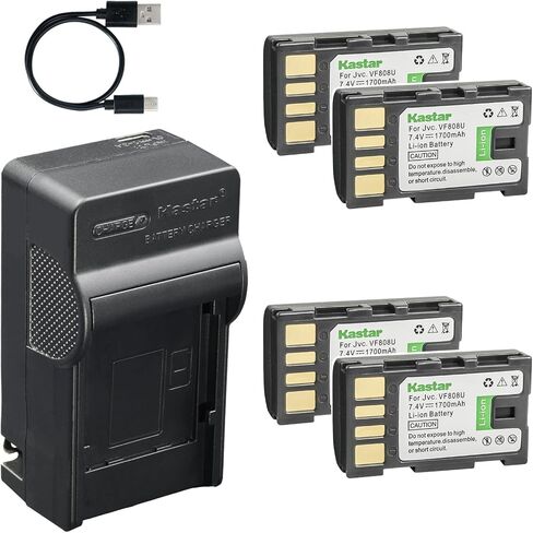 Kastar 4-Pack Battery and AC & USB-C Charger, Compatible with JVC BN-VF808 BN-VF815 BN-VF823 BN-VF915 BN-VF923 for GR-D GZ-HD GZ-MG GZ-HM Series Camcorders in Saudi Arabia
