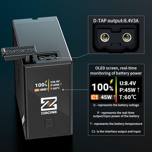 بطارية بديلة ZGCINE BT-NP-F970 بقدرة 70 وات في الساعة لجهاز Sony NP-F970، بطارية PD 36 وات للشحن السريع USB-C مع منفذ D-Tap وشاشة OLED، متوافقة مع شاشة الكاميرات/أضواء LED in Kuwait