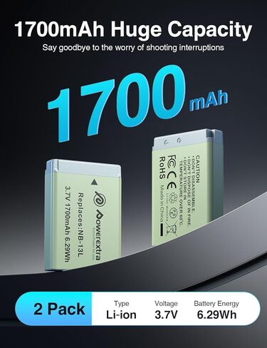 2-Pack NB-13L Battery Compatible with Canon PowerShot G7 X Mark II,G7 X Mark III,G7 X, G5 X, G5X Mark II, G9 X, G9 X Mark II, G1 X Mark III, SX740 HS,SX730 HS,SX620 HS,SX720 HS in Saudi Arabia