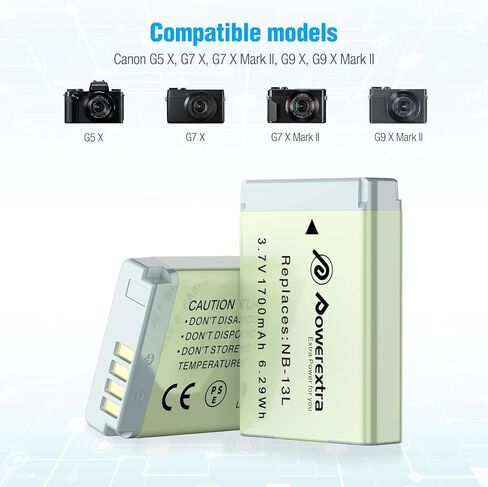 2 Pack NB-13L Battery and Travel Charger Compatible with Canon PowerShot G5 X G7 X G7 X Mark II G9 X G9 X Mark II SX620 HS SX720 HS SX730 HS Digital Camera in Kuwait