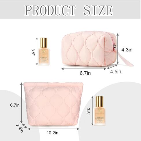 3 أجهزة كمبيوتر مركبة كيس مكياج مجموعة Coquette مستحضرات التجميل منظم سفر المستحضرات التفضيل ، متوسطة صغيرة كبيرة ، منتفخ محمولة لطيف للنساء ، الوردي in Kuwait