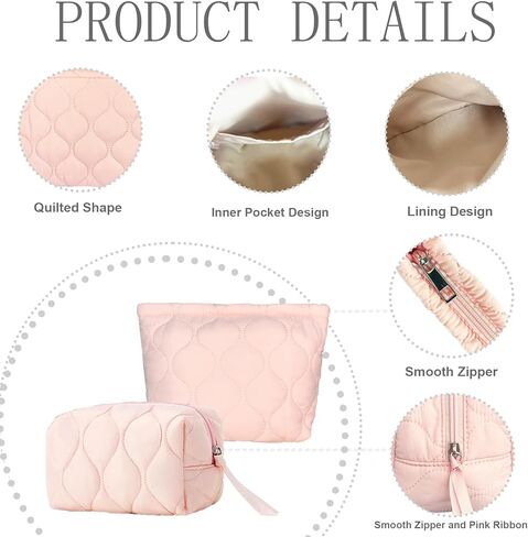 3 أجهزة كمبيوتر مركبة كيس مكياج مجموعة Coquette مستحضرات التجميل منظم سفر المستحضرات التفضيل ، متوسطة صغيرة كبيرة ، منتفخ محمولة لطيف للنساء ، الوردي in Kuwait