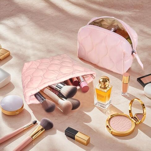 3 أجهزة كمبيوتر مركبة كيس مكياج مجموعة Coquette مستحضرات التجميل منظم سفر المستحضرات التفضيل ، متوسطة صغيرة كبيرة ، منتفخ محمولة لطيف للنساء ، الوردي in Kuwait