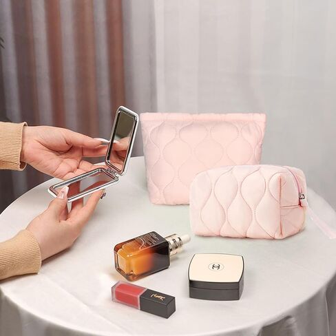 3 أجهزة كمبيوتر مركبة كيس مكياج مجموعة Coquette مستحضرات التجميل منظم سفر المستحضرات التفضيل ، متوسطة صغيرة كبيرة ، منتفخ محمولة لطيف للنساء ، الوردي in Kuwait