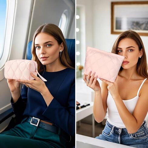 3 أجهزة كمبيوتر مركبة كيس مكياج مجموعة Coquette مستحضرات التجميل منظم سفر المستحضرات التفضيل ، متوسطة صغيرة كبيرة ، منتفخ محمولة لطيف للنساء ، الوردي in Kuwait