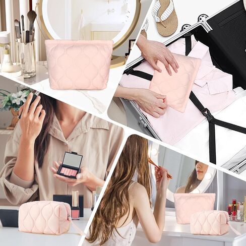 3 أجهزة كمبيوتر مركبة كيس مكياج مجموعة Coquette مستحضرات التجميل منظم سفر المستحضرات التفضيل ، متوسطة صغيرة كبيرة ، منتفخ محمولة لطيف للنساء ، الوردي in Kuwait