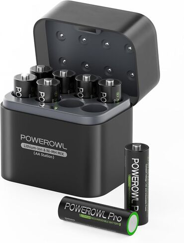 POWEROWL Rechargeable Lithium AA Batteries 8 Pack with Charger, 1.5V Constant Output 3600mWh Double A Battery with Lithium/NiMH Charger Storage Box for Camera/Game Controller in Saudi Arabia
