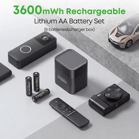 POWEROWL Rechargeable Lithium AA Batteries 8 Pack with Charger, 1.5V Constant Output 3600mWh Double A Battery with Lithium/NiMH Charger Storage Box for Camera/Game Controller in Saudi Arabia