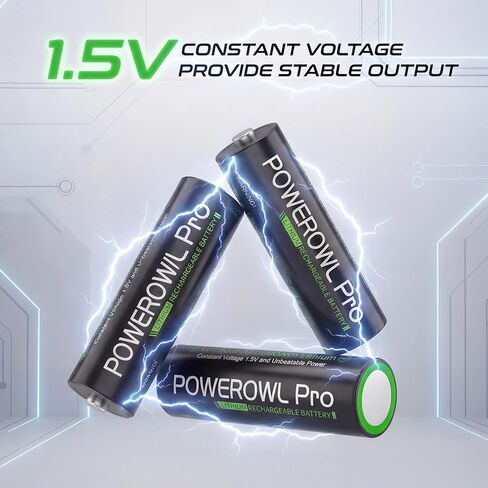 POWEROWL Rechargeable Lithium AA Batteries 8 Pack with Charger, 1.5V Constant Output 3600mWh Double A Battery with Lithium/NiMH Charger Storage Box for Camera/Game Controller in Saudi Arabia
