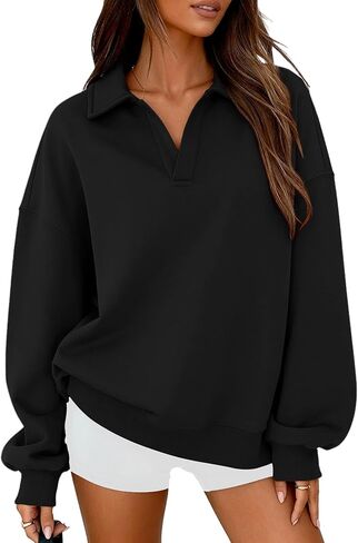PRETTYGARDEN Oversized Sweatshirt for Women Casual Long Sleeve Polo V Neck Shirts Fleece Loose Fit Pullover Tops Fall Fashion in Saudi Arabia