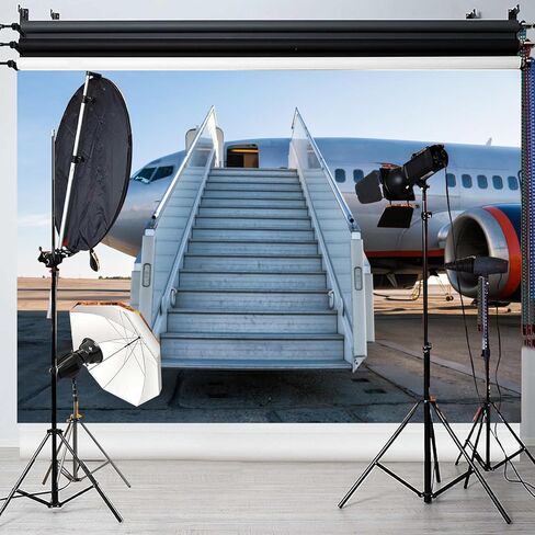 Airplane Backdrop Passenger Aircraft with Boarding Steps at The Airport Apron Background Airplane Birthday Party Decorations Trave Portrait Photo Booth Studio Props 10x8ft in Saudi Arabia
