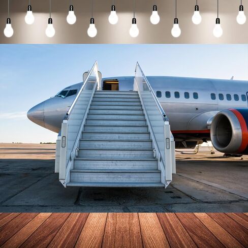 Airplane Backdrop Passenger Aircraft with Boarding Steps at The Airport Apron Background Airplane Birthday Party Decorations Trave Portrait Photo Booth Studio Props 10x8ft in Saudi Arabia