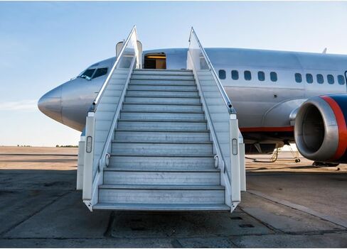 Airplane Backdrop Passenger Aircraft with Boarding Steps at The Airport Apron Background Airplane Birthday Party Decorations Trave Portrait Photo Booth Studio Props 10x8ft in Saudi Arabia