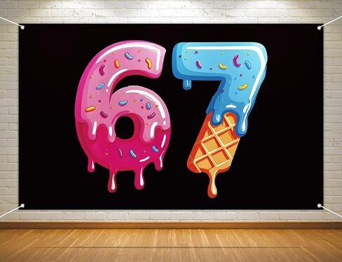 مضحك 67 ميمي صورة كشك خلفية 6 7 ستة سبعة عيد ميلاد حزب الديكور الشتاء عطلة خلفية راية جدار ديكور (أسود-1، 3.6 × 5.9 قدم) in Kuwait