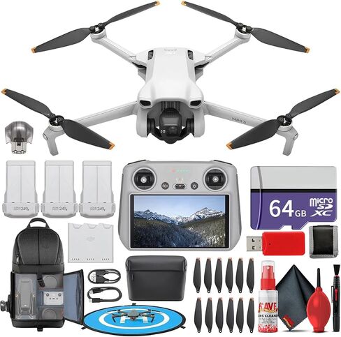 DJI Mini 3 مع جهاز التحكم عن بعد DJI RC (Fly More Combo) (CP.MA.00000613.01) كاميرا كوادكوبتر خفيفة الوزن وقابلة للطي بدقة 4K + بطاقة Extreme Pro سعة 64 جيجابايت + حقيبة ظهر + وسادة هبوط + قارئ بطاقات + المزيد in Saudi Arabia