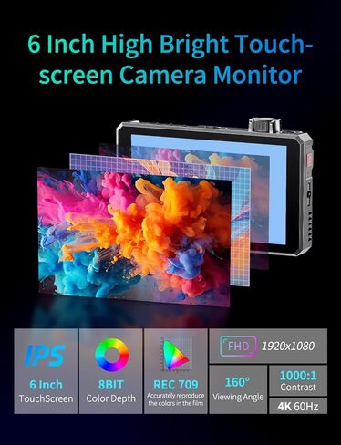 FEELWORLD SC6 6 Inch 1500nit 3G-SDI FHD Touch Aluminum Field DSLR Camera Monitor with NP-F750 Battery 4K HDMI60Hz in/Out 3D LUT HDR Multi Function Knob for Outdoor & Filmmaking, Carry Case & Sunshade in Saudi Arabia