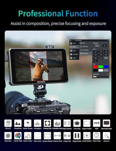 FEELWORLD SC6 6 Inch 1500nit 3G-SDI FHD Touch Aluminum Field DSLR Camera Monitor with NP-F750 Battery 4K HDMI60Hz in/Out 3D LUT HDR Multi Function Knob for Outdoor & Filmmaking, Carry Case & Sunshade in Saudi Arabia