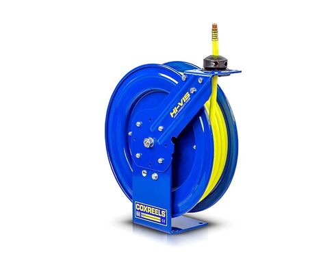 Coxreels P-LP-350-HV Retractable Low Pressure Spring Rewind Hose Reel: 3/8" I.D., 50' Hose Capacity, with high Visibility Safety Hose, 300 PSI, Made in USA in Saudi Arabia