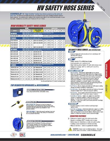 Coxreels P-LP-350-HV Retractable Low Pressure Spring Rewind Hose Reel: 3/8" I.D., 50' Hose Capacity, with high Visibility Safety Hose, 300 PSI, Made in USA in Saudi Arabia