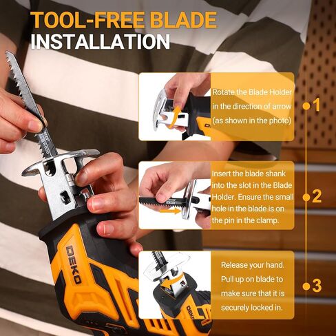 Cordless Reciprocating Saw: DEKOPRO 20Volt Battery Powered Mini Reciprocating Saw, Compact Electric Metal Blades Tool, Power Hand Saws for Wood work, Cut in Saudi Arabia