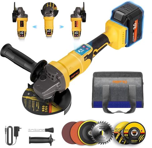 Cordless Angle Grinder Compatible for Dewalt 20V Max Battery, 3 Variable Speed 4-1/2 Power Angle Grinder Tool with Brushless Motor, 1x9.0Ah Battery, LED, 9500RPM, Slide Lock Switch and Rotatable Head in Saudi Arabia