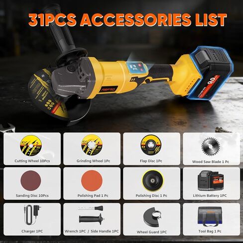 Cordless Angle Grinder Compatible for Dewalt 20V Max Battery, 3 Variable Speed 4-1/2 Power Angle Grinder Tool with Brushless Motor, 1x9.0Ah Battery, LED, 9500RPM, Slide Lock Switch and Rotatable Head in Saudi Arabia